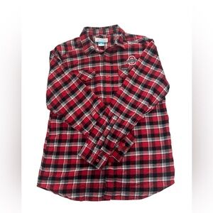 Columbia Men's Red and Black Plaid Shirt Ohio state M